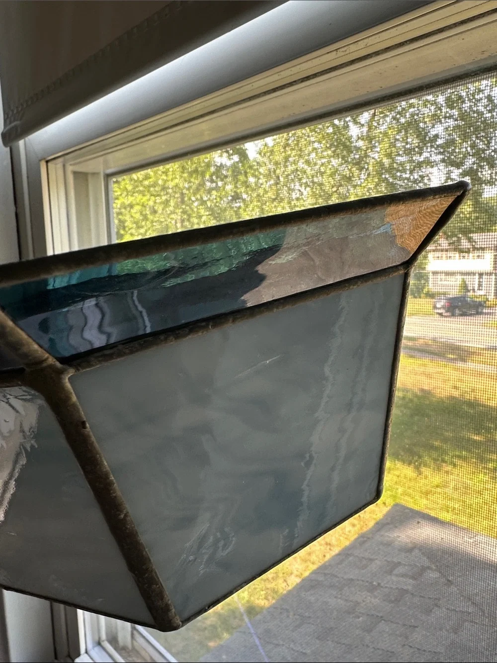 Stained Glass Hanging Planter - Light Blue Hexagon
